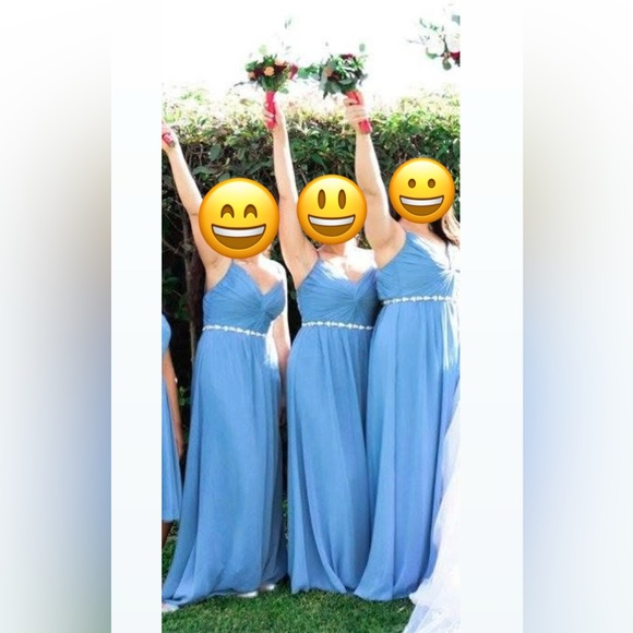 Davids Bridal  Blue Twist Bodice Chiffon Dress with Beaded Belt - Picture 6 of 6